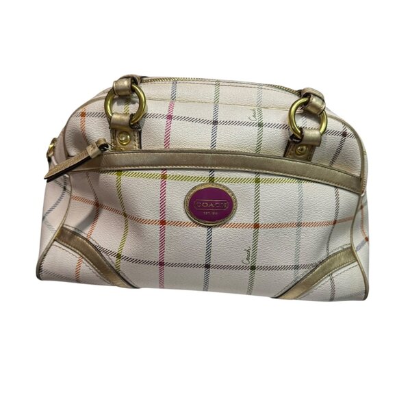 Coach Multicolor Plaid Signature PeytonTattersalll Satchel with Gold - Preowned - Picture 2 of 15